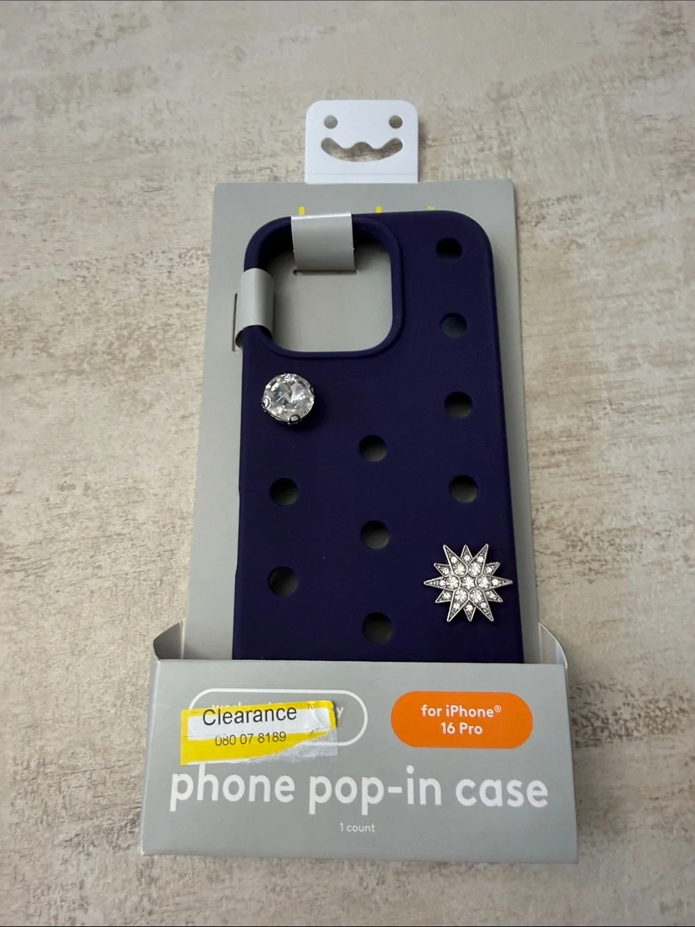 Phone Pop-In Case for iPhone 16 Pro - Purple. 2 charms
